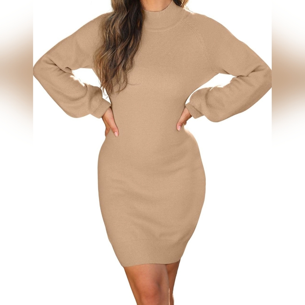 Tan mockneck sweater dress
